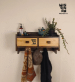 GOLDEN OAK Wall Shelf with Drawers & Key Holders Measurement # L- 23.5 inch X H-12 inch X D-10 inch WSDK 001