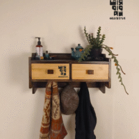 GOLDEN OAK Wall Shelf with Drawers & Key Holders Measurement # L- 23.5 inch X H-12 inch X D-10 inch WSDK 001